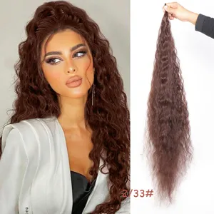 Extension de queue de cheval synthétique cheveux longs et bouclés marron pour femmes