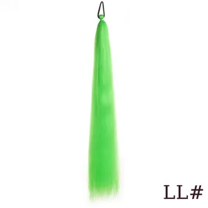 Green synthetic hair extension braid detail, 65cm ponytail elastic band for daily styling.