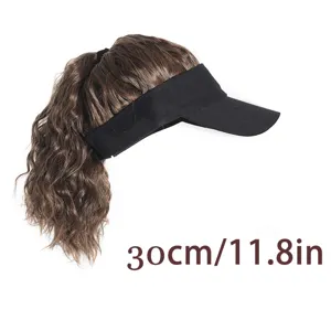 Berretto con visiera nera e coda di cavallo in capelli sintetici ricci, cappello.