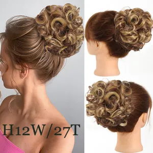 Chignon synthétique bouclé avec peigne, postiche de cheveux pour femmes, marron 11cm.