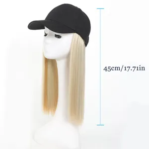 Synthetic wig baseball cap long straight hair black cap blonde hair stylish daily wear 45cm