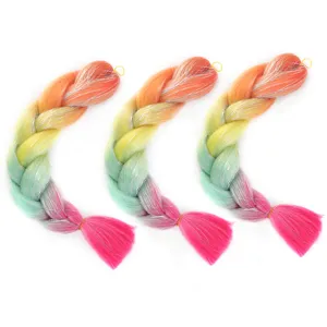 Bunte synthetische Jumbo-Zöpfe mit Silberlametta, Regenbogen-Haarverlängerung für Hip-Hop-Styling.