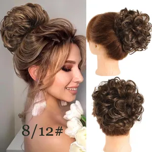 Chignon postiche synthétique avec peigne, chignon bouclé vaporeux de 11 cm pour coiffure quotidienne.