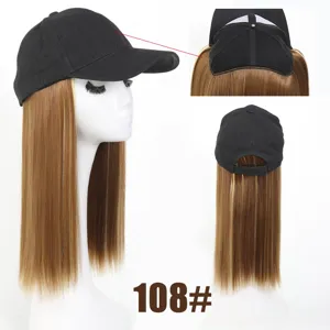 Synthetic wig baseball cap long straight hair hat sun hat black color variant detail