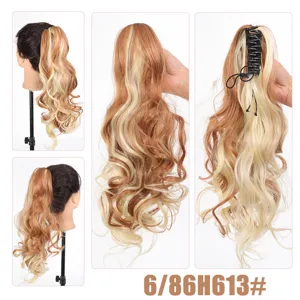 Synthetische lange golvende staart haarverlenging met klauwclip ombre natuurlijk haar