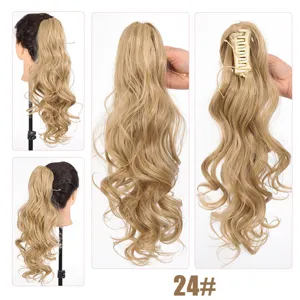 Synthetische lange golvende paardenstaart haarverlenging klauw clip 45cm blond haarstuk