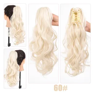 Synthetische golvende paardenstaart haarverlenging met klem, lichte blonde detail.