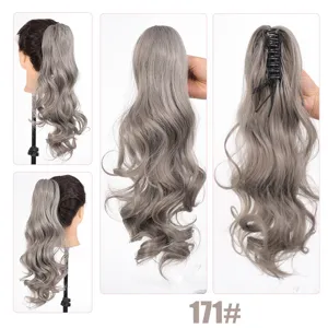 Synthetische golvende paardenstaart haarstuk met grijze haarclip extensions 45cm