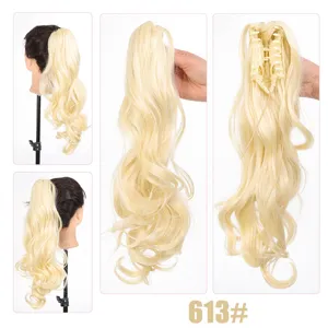 Synthetische golvende paardenstaart haarverlenging met klem 45cm blond haarstukje