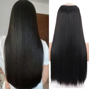 Extensions de cheveux en V une pièce synthétiques longs raides noirs pinces extensions
