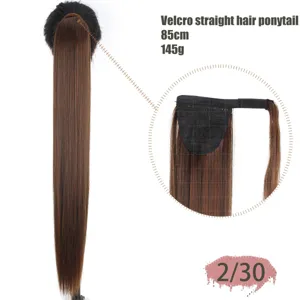 Lange stijve paardenstaart haarverlenging 85cm synthetisch klittenband haarstuk bruin.