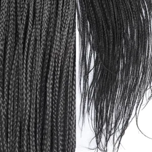 Synthetic crochet box braids wig detail, black three-strand braided hair texture display.