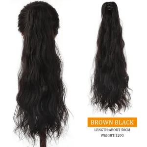 Synthetische klauwclip golvende lange paardenstaart haarverlenging bruin zwart 50cm.