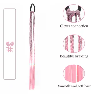 Kids colorful synthetic hair extension braid ponytail rubber band hair tie daily accessory