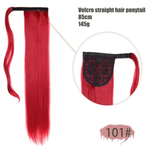 Klittenband strakke haar paardenstaart extensie 85cm 145g rood synthetisch haarstukje.