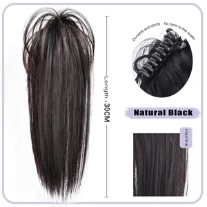 Extensión de cola de caballo sintética lacia con pinza de garra, negro natural de 30cm.