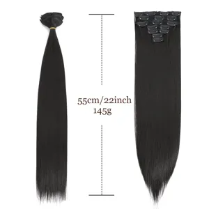 Extensiones de pelo clip sintético 7 pzas liso negro 22 pulgadas 145g volumen