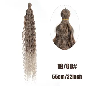 Extension de cheveux au crochet synthétiques, 18/60# ombré ondulé dreadlocks, 55cm de longueur.