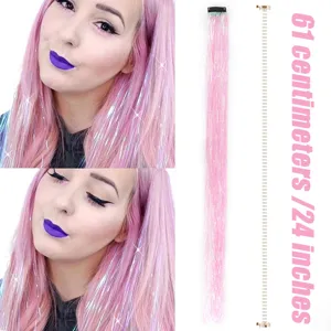 24 Zoll Haar Tinsel Clip in glitzernde synthetische Haarverlängerung rosa Strähnen