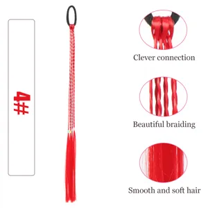 Red synthetic braided hair extension detail showing clever connection and smooth hair texture