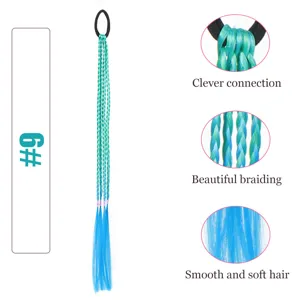 Colorful synthetic braided hair extension ponytail for kids daily styling and decoration.