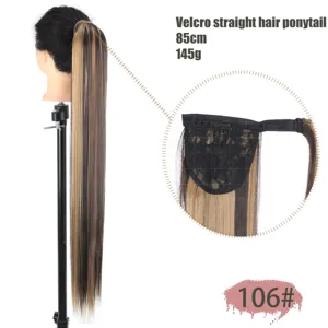 Lange rechte paardenstaart haarextensie 85cm synthetische klittenband pruik voor vrouwen.