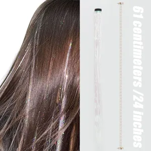 Glitzkante Haar Tinsels Clip in glänzende synthetische Haare 24 Zoll 61cm Party Haarteil