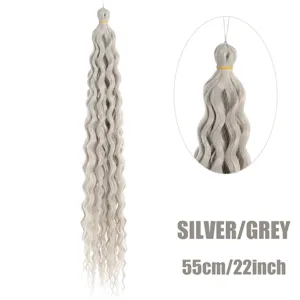 Extension de cheveux tressés au crochet ondulés synthétiques gris argenté, 55cm.