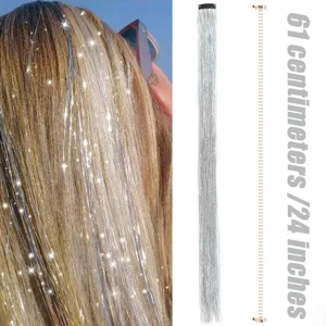 Glitzer Haar Tinsels Clip-in 61 cm glänzende Fee Haare Strähnen Party Accessoire