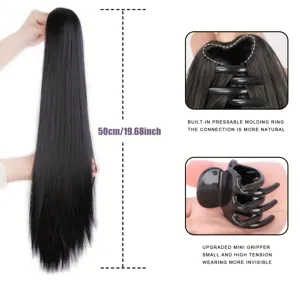 Synthetic Long Straight Claw Clip Ponytail Extension For Women Heat Resistant Fiber Natural Hairpiece Daily Party Use