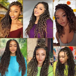 Συνθετικές πλεξούδες crochet passion twist extensions μαλλιών, σγουρή αφρο περούκα.