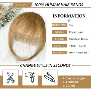 Frangia Air in Capelli Umani Naturali Con Basette Semi-Tessuta a Mano Clip In Frangetta per Parrucca per Donna Quotidiano