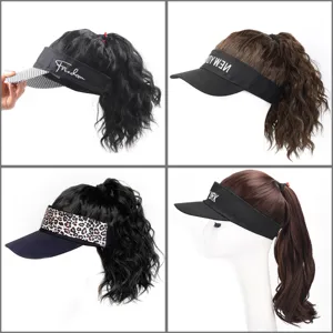 Synthetic hair sun visor hat ponytail baseball cap wig curly hair details showcase