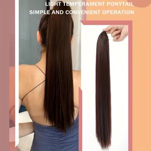 Long straight claw clip ponytail hair extension, natural dark brown high ponytail for women.
