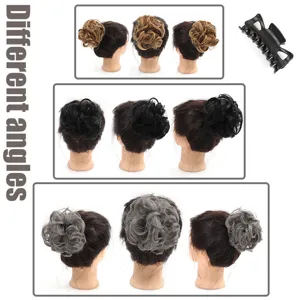 Synthetic hair bun scrunchie messy hair extensions claw clip hair piece multi-color