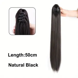 Long straight ponytail hair extension with claw clip, natural black 50cm length hair wig.