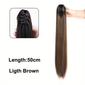 Synthetic Long Straight Hair Claw Clip Ponytail Extension Light Brown 50cm Length