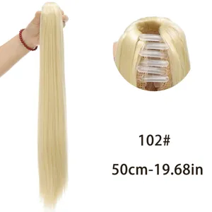 Synthetic straight claw clip ponytail hair extension 50cm long blonde wig piece for women