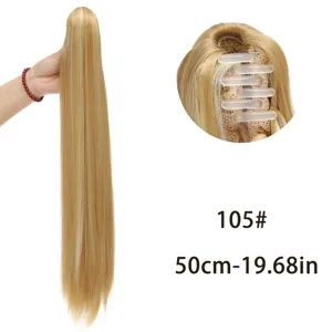 Long straight claw clip ponytail wig for women, 50cm natural synthetic hair extension.