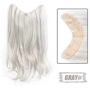 Synthetic V-shaped long hair extension piece for women, natural layered gray wig clip.
