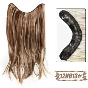 Details of V-shaped one-piece hair extension with clips and highlight color #12H613.