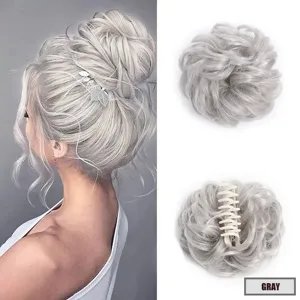Synthetic Hair Bun Claw Clip Messy Updo Hairpiece Natural Looking Gray Wig Extension 15cm