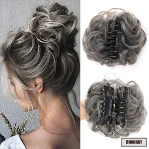Synthetic messy bun hair claw extension in dark gray color, 15cm size, perfect for quick styling.