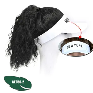 Wig hat curly hair ponytail baseball cap white sun visor with letter print for women