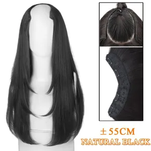 Women V-Shaped Layered One-Piece Long Synthetic Hair Extensions Natural Inner Buckle Heat Resistant Fiber Hair With Clips