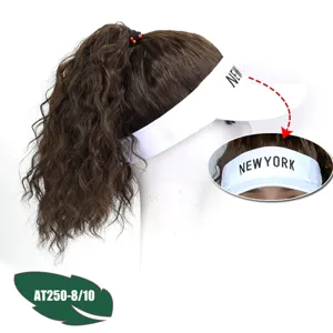 Synthetic curly hair hat visor for women, stylish long wavy ponytail cap for daily wear.