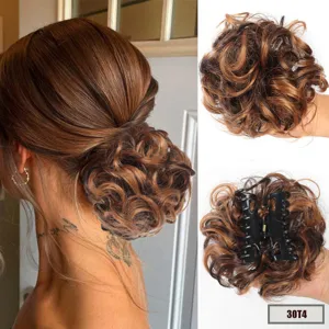 Synthetic Hair Bun Claw Clip Messy Updo Hairpiece 15cm Brown Mixed Color Hair Extension