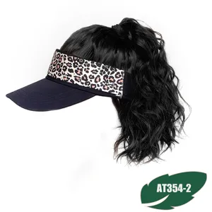 Synthetic curly hair wig baseball cap sun visor 2 in 1 women fashion headwear black leopard