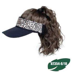Women fashion hat wig short curly hair baseball cap with leopard print visor sun hat