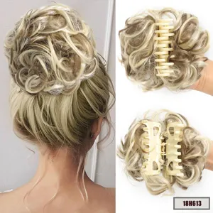 Synthetic hair bun claw clip messy updo blonde highlighted hairpiece for women daily styling